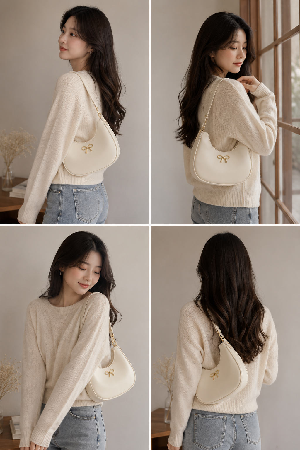 Ivory Crescent half-moon hobo Bag