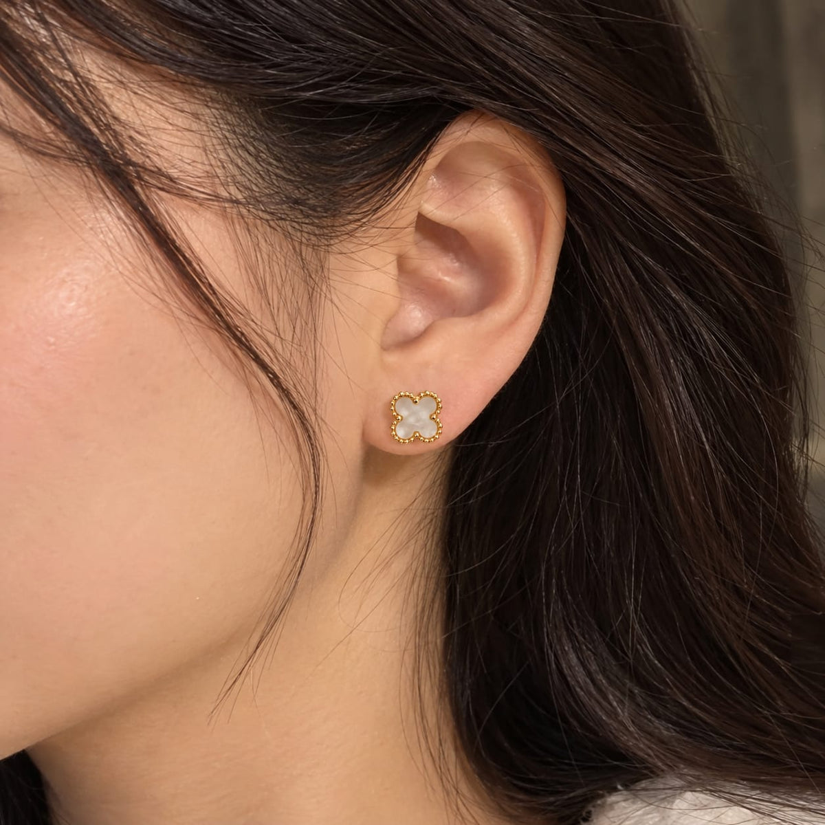 Pearly White Clover Stud Earrings