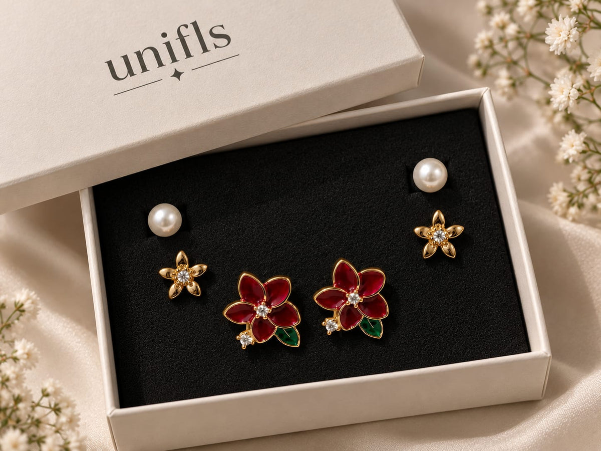 Royal Bloom 3-in-1 Floral Earrings Set