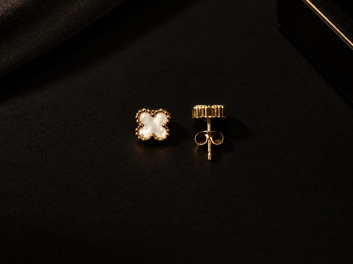 Pearly White Clover Stud Earrings