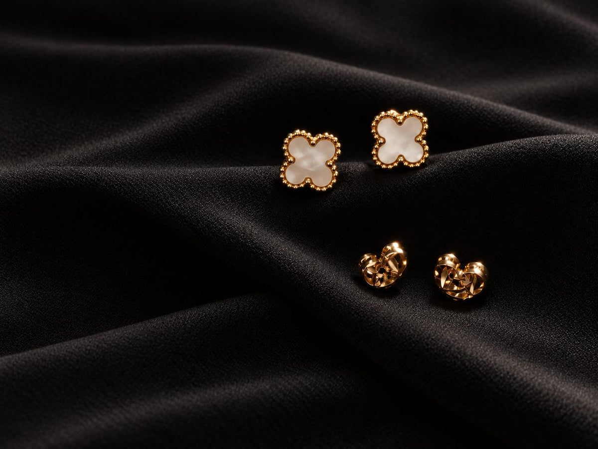 Pearly White Clover Stud Earrings