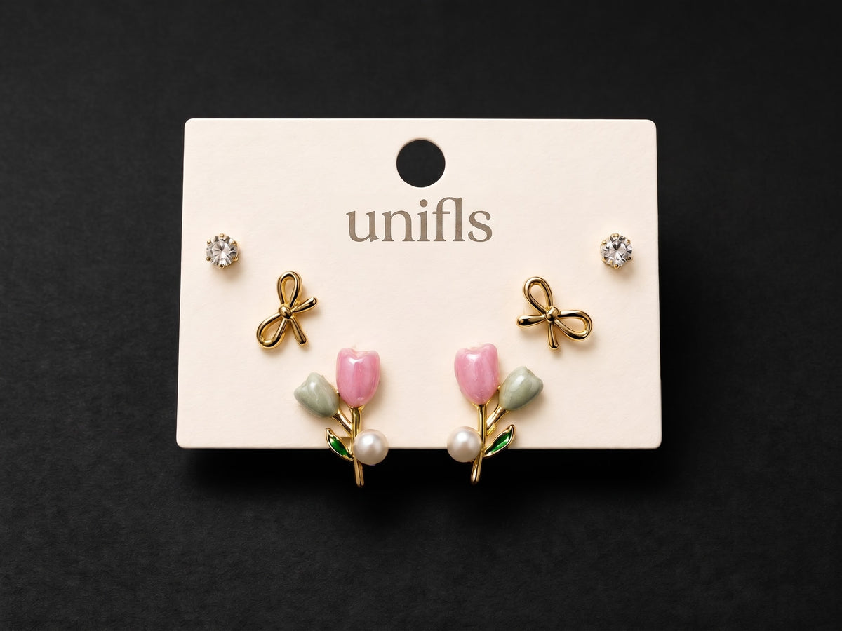 Spring Blossom & Bow Trio Stud Set