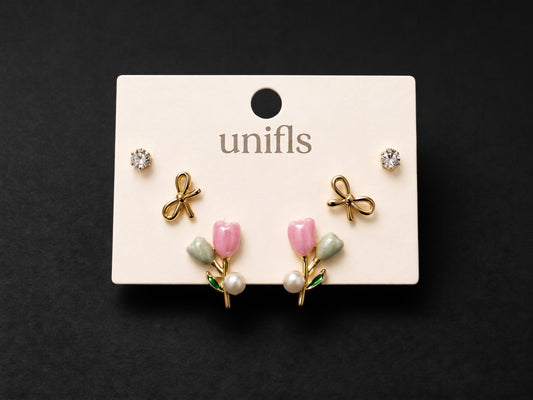 Spring Blossom & Bow Trio Stud Set