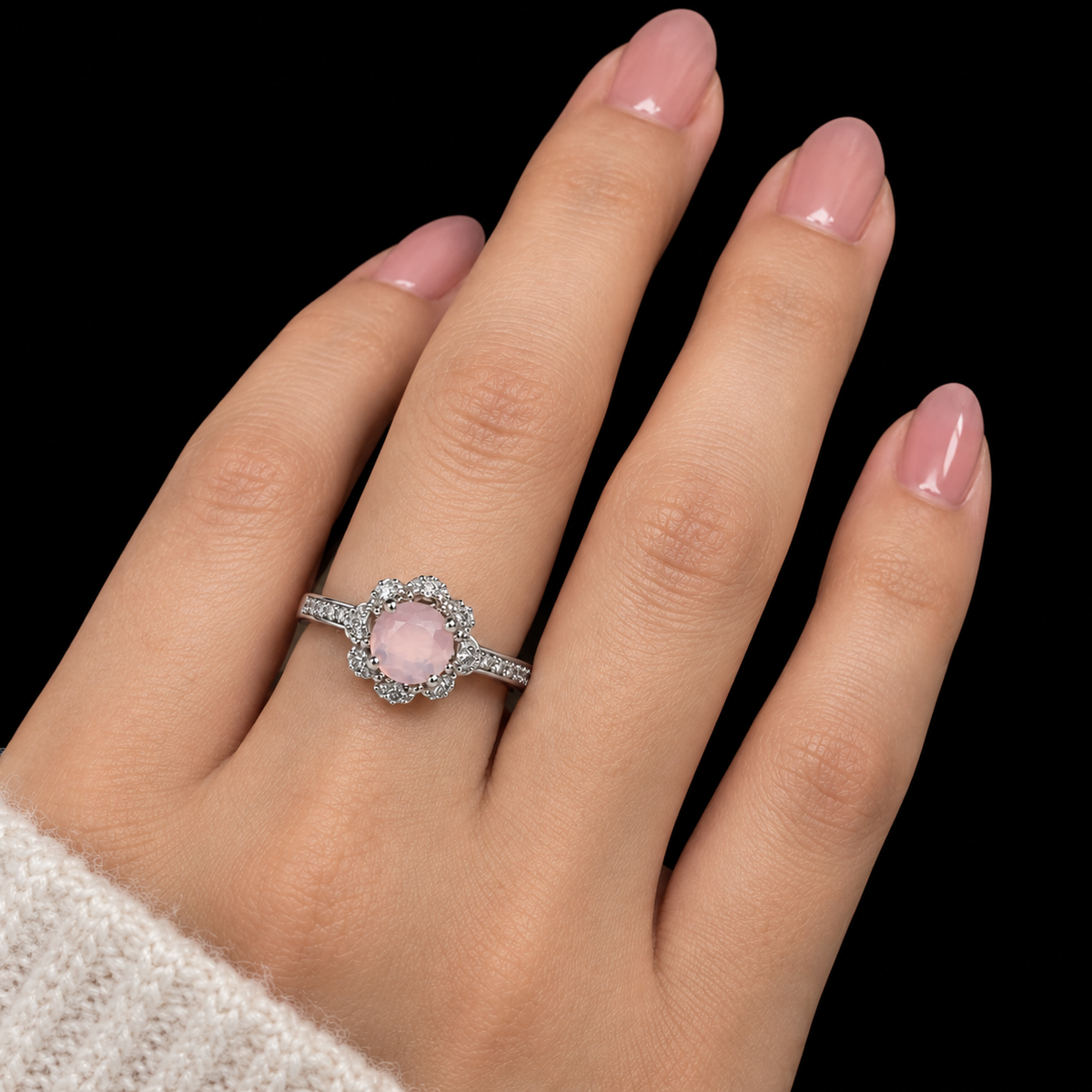 Adjustable  Promise Ring – One-Size-Fits-All Silver & Pink Flower Ring