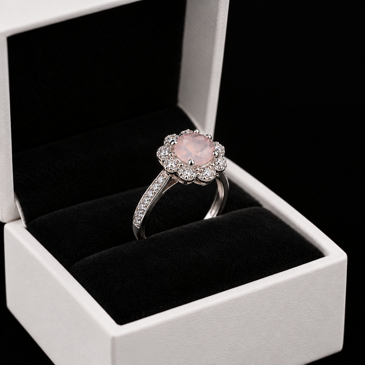 Adjustable  Promise Ring – One-Size-Fits-All Silver & Pink Flower Ring