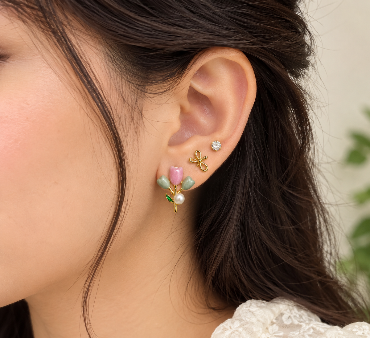 Spring Blossom & Bow Trio Stud Set