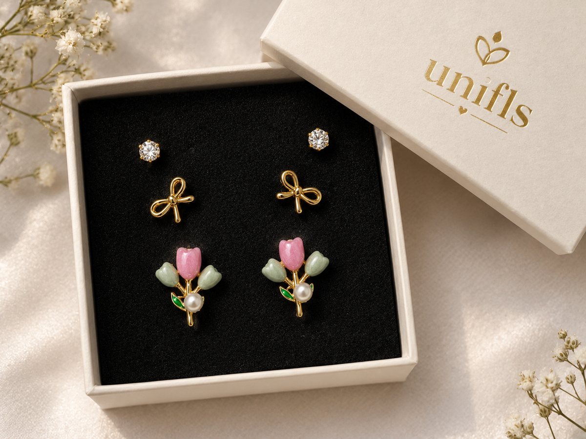 Spring Blossom & Bow Trio Stud Set