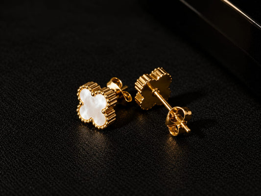 Pearly White Clover Stud Earrings
